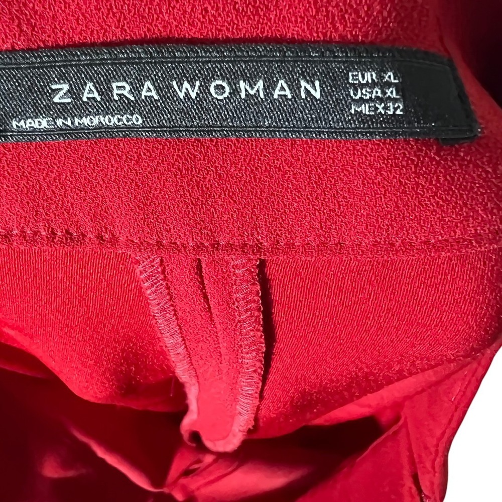 Zara Woman Wide Leg High Waist Solid Crepe Trousers Red Office Chic Size XL - Picture 4 of 7